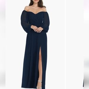 Off-the-Shoulder Puff Sleeve Maxi Dress with Front Slit in Midnight